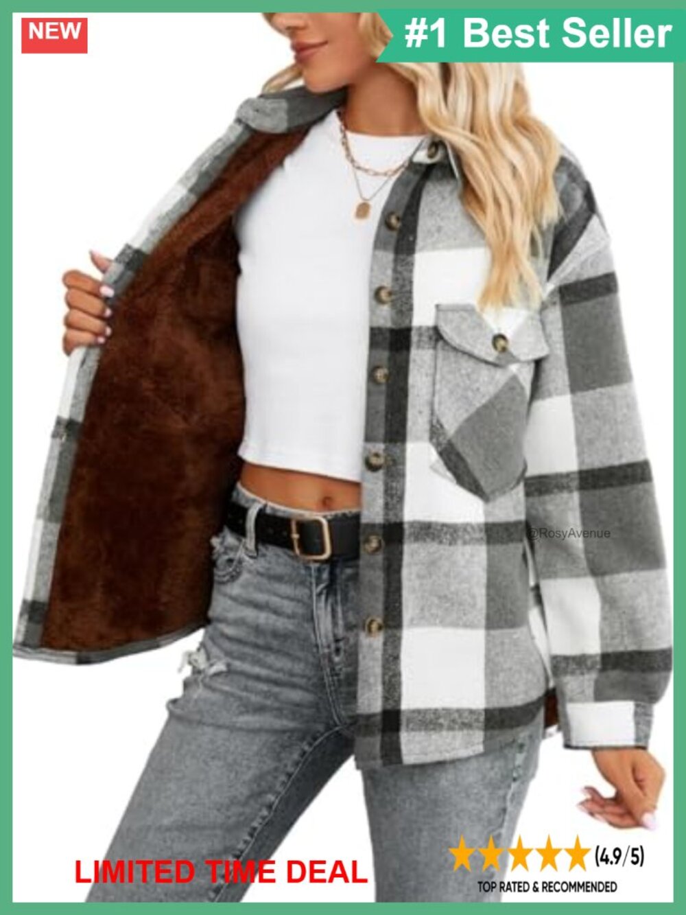 Sherpa Lined Plaid Flannel Shacket Button Down Loose Fit Winter Coat